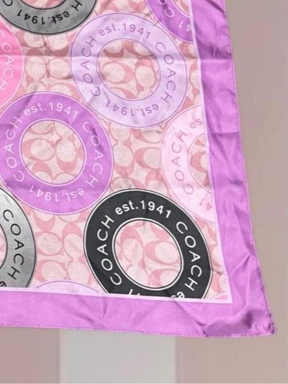 COACH Y2K Satin Purple Monogram Logo Scarf